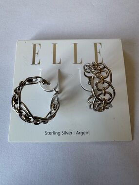 Elle Mixed-Link Sterling Hoop Earrings - Sterling Silver